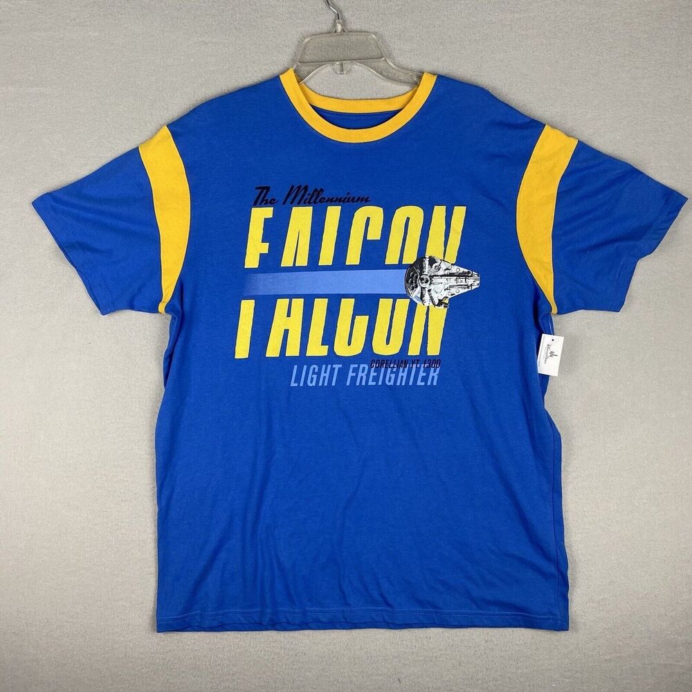 Star Wars Shirt Mens Large Blue Yellow The Millennium Falcon Light Freighter